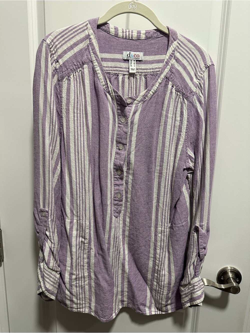 Denim&Co Lavender and Cream Striped Henley Tunic